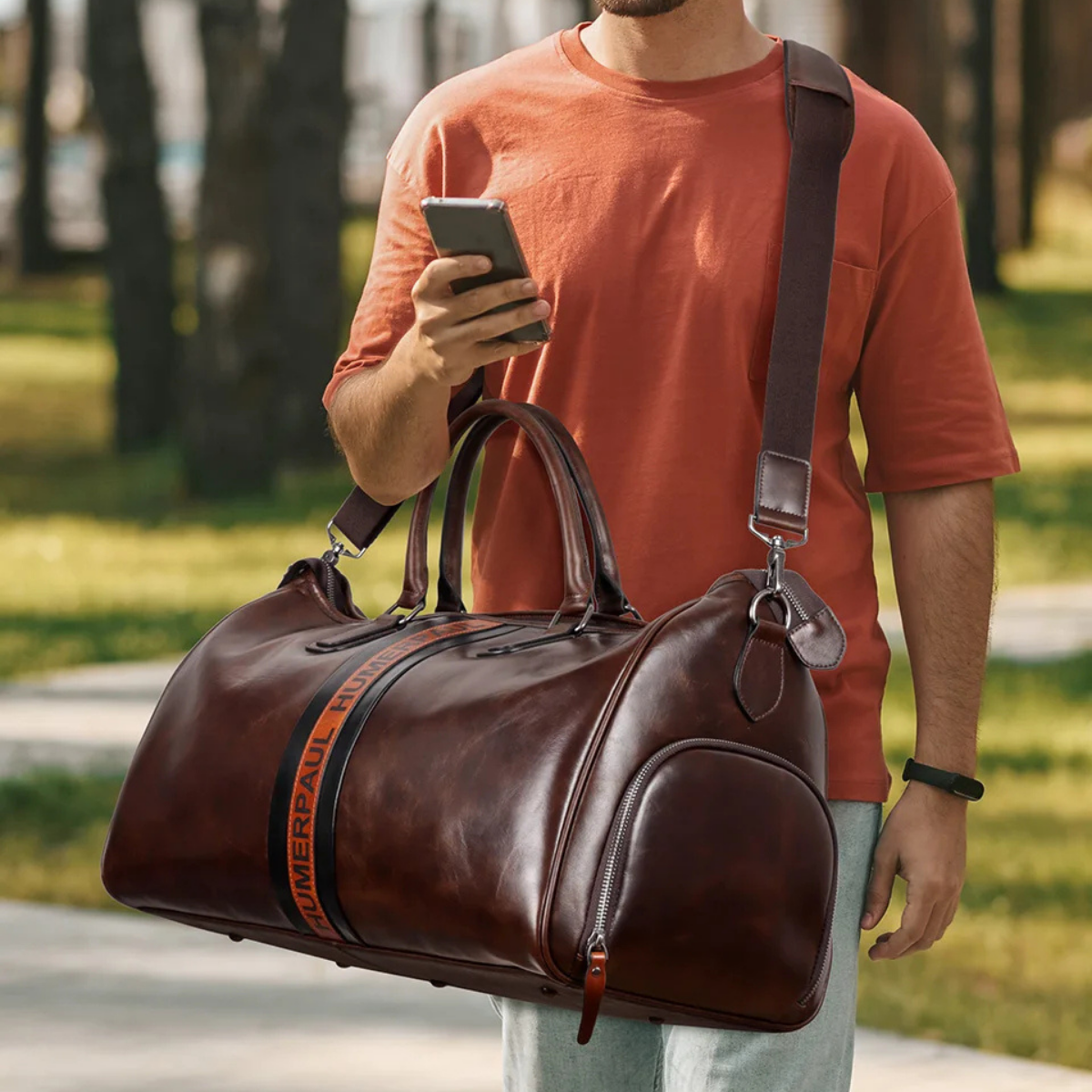 Men’s Large Weekend Leather Travel Duffle Bag