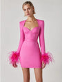 Women's Corset Mini Dress with Feather Cuffs