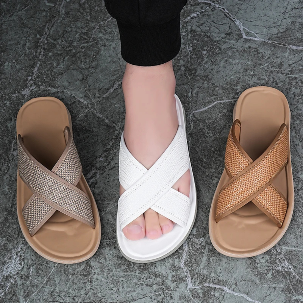 The Baveno Men’s  Open Toe Slip On Summer Slide Sandals