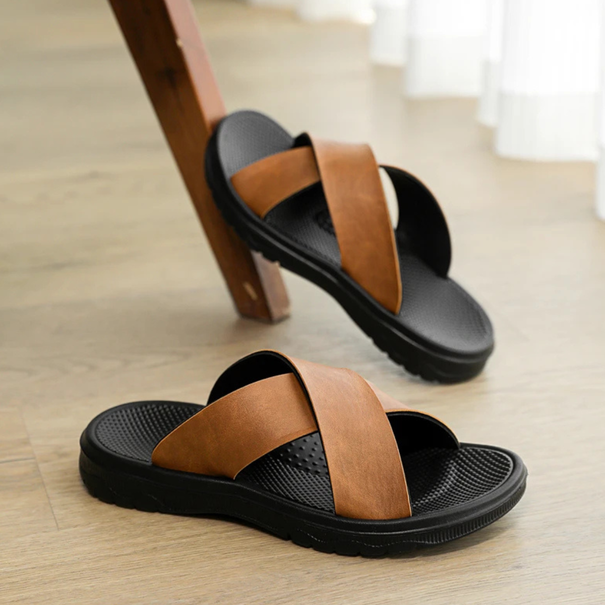 The Viareggio Men’s Open Toe  Cross Strap Slide Sandals