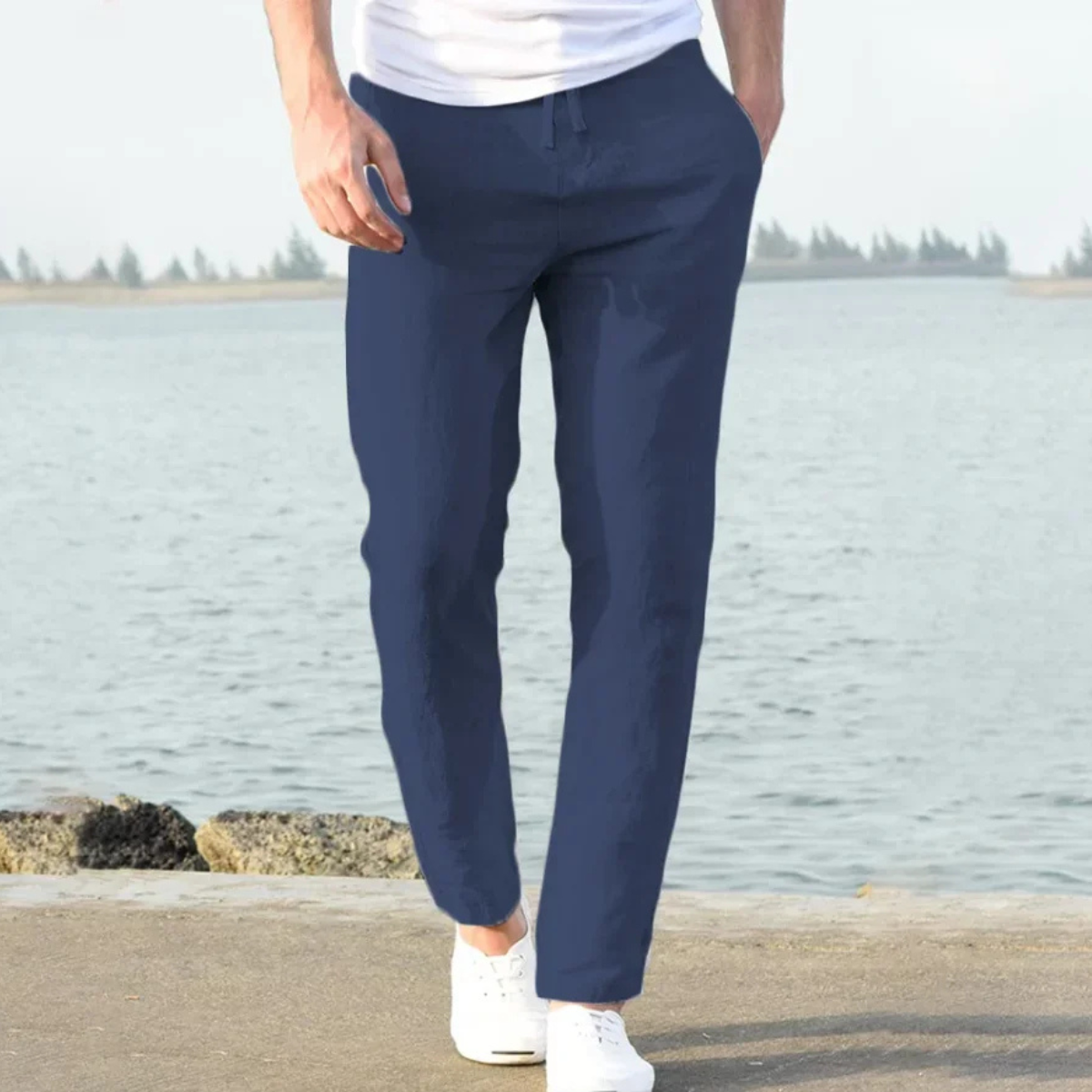 The McLean Men’s Casual Lightweight Linen Trousers – Navy Blue