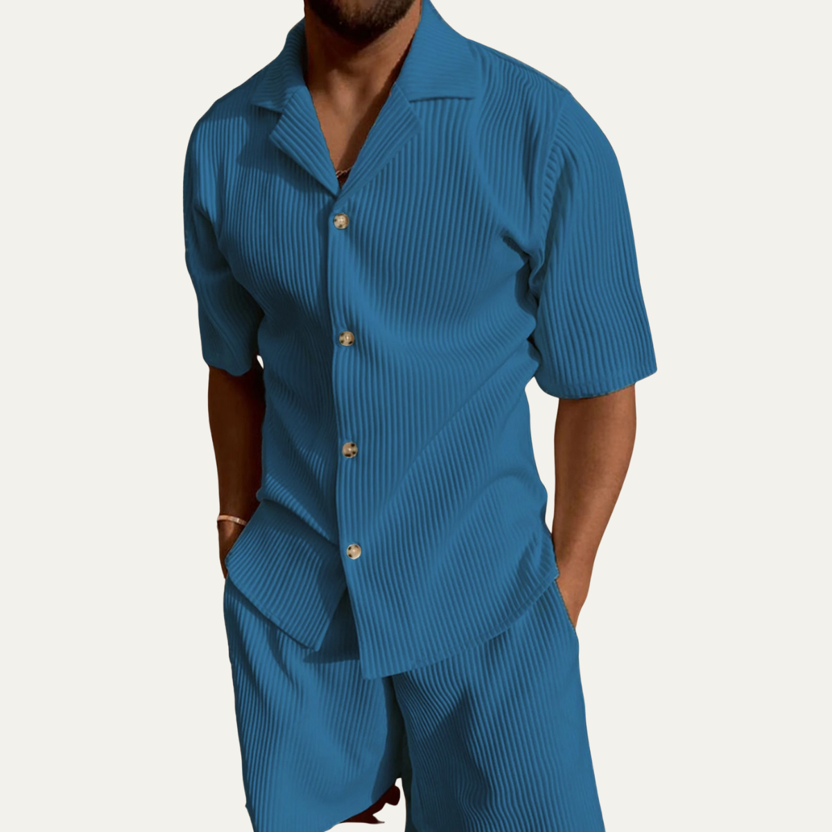The Bolzano Men’s Shirt and Shorts Set – Casual Textured Two Piece Outfit