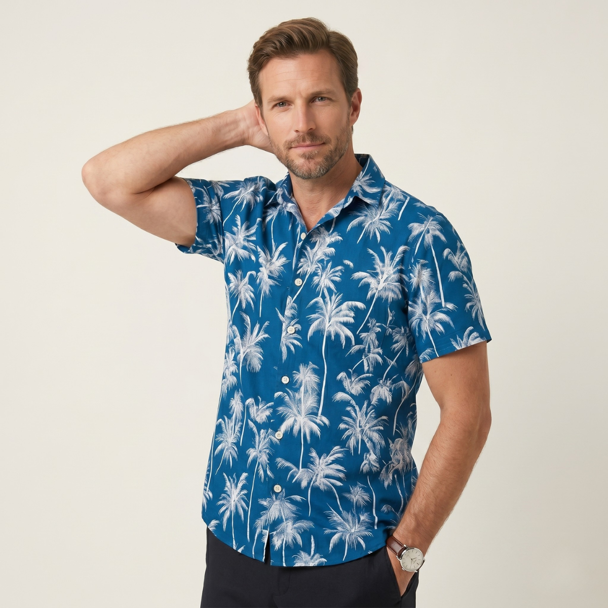 The Cotswolds Men’s Palm Tree Print Short Sleeve Shirt