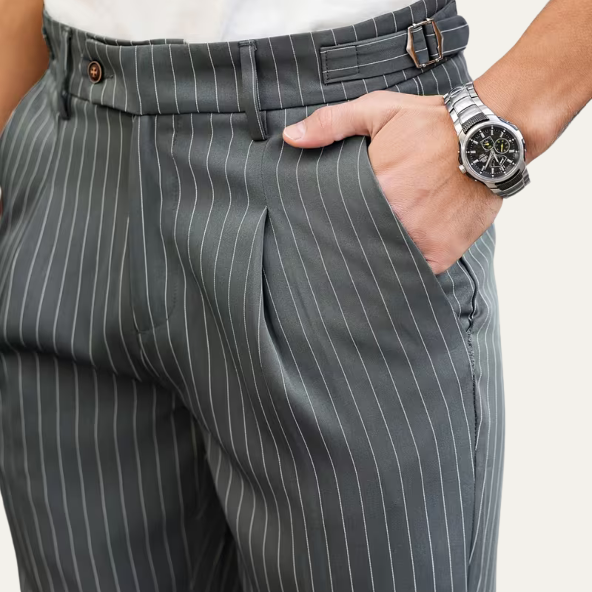 The Cullen Bay Men’s  Slim Fit  Pinstripe Pleated Dress Trousers
