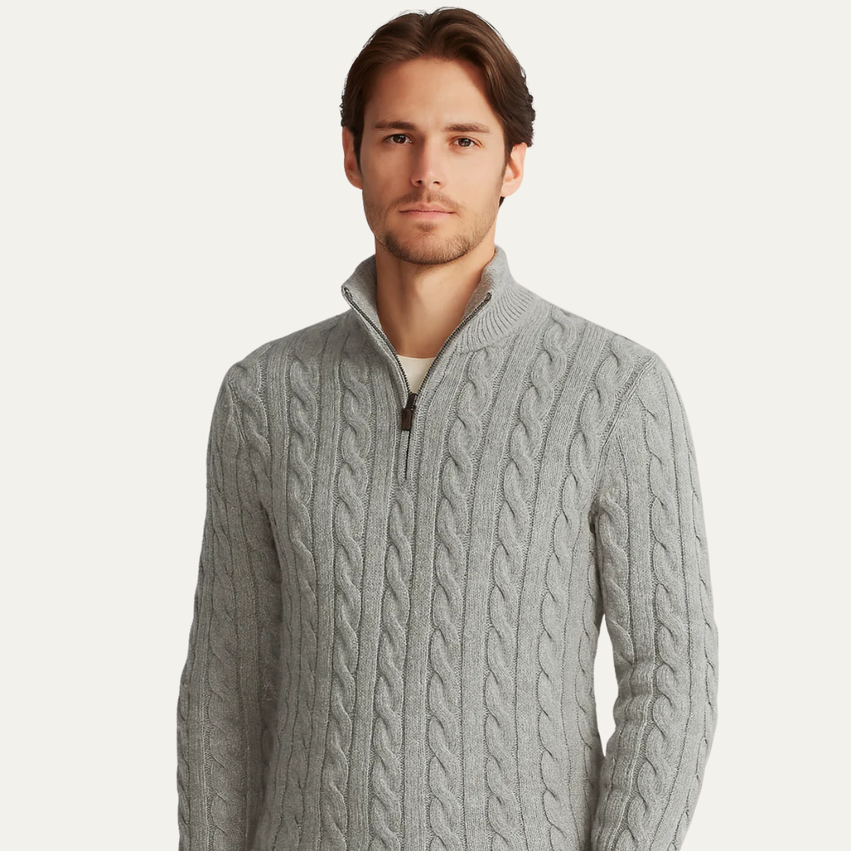 Men's Collared Cable Pattern Half Zip Jumper