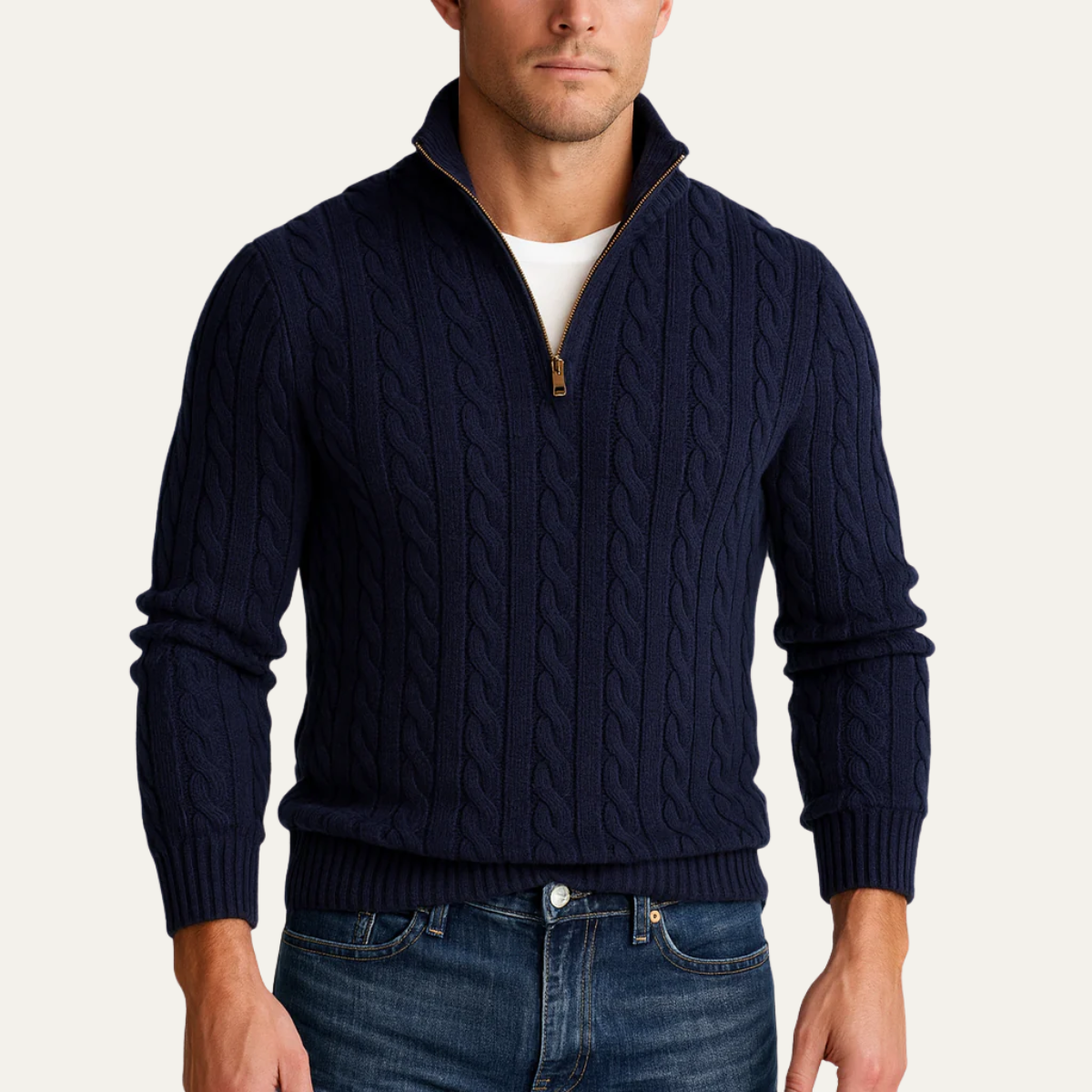 Men's Collared Cable Pattern Half Zip Jumper