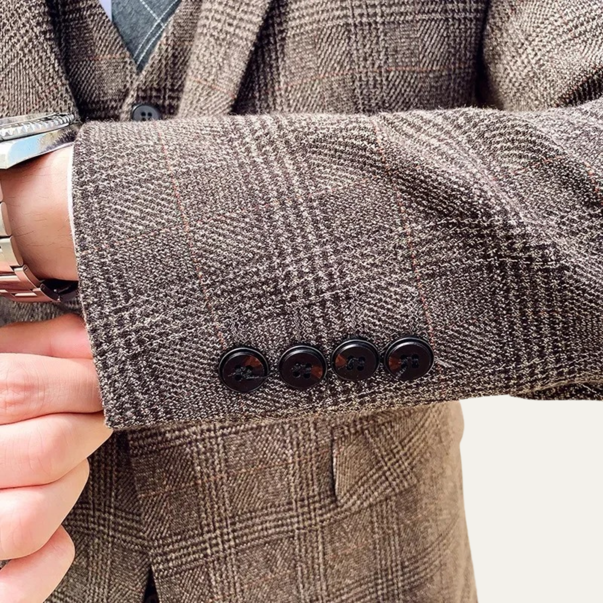 The Vigevano Men’s Plaid 3 Piece Suit – Blazer Gilet and Trousers Formal Set