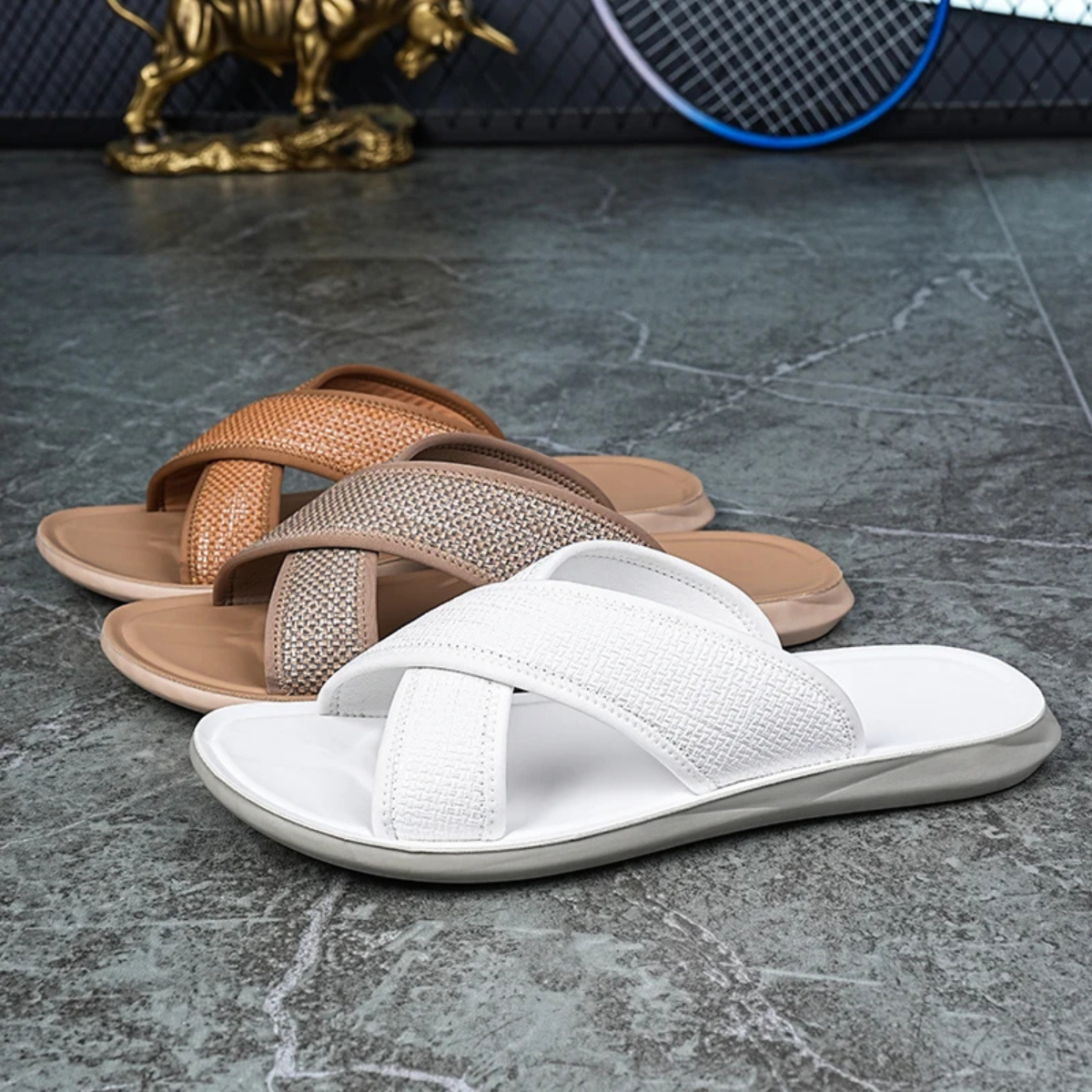 The Baveno Men’s  Open Toe Slip On Summer Slide Sandals