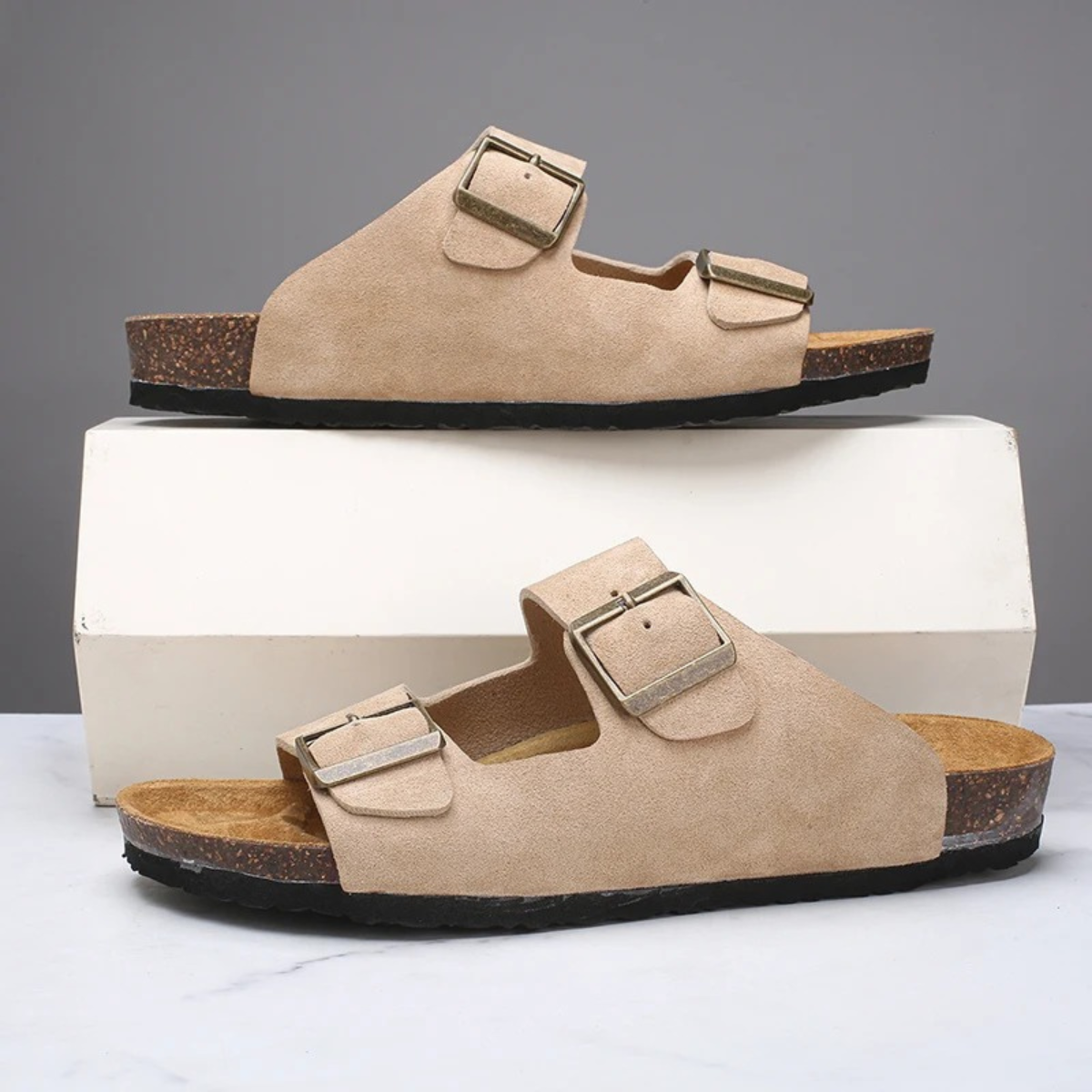 The Verbania Men’s Double Buckle Suede Slide Sandals