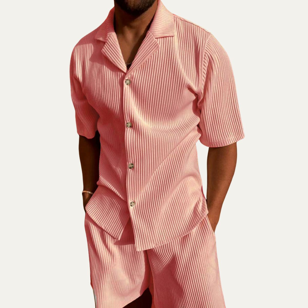 The Bolzano Men’s Shirt and Shorts Set – Casual Textured Two Piece Outfit