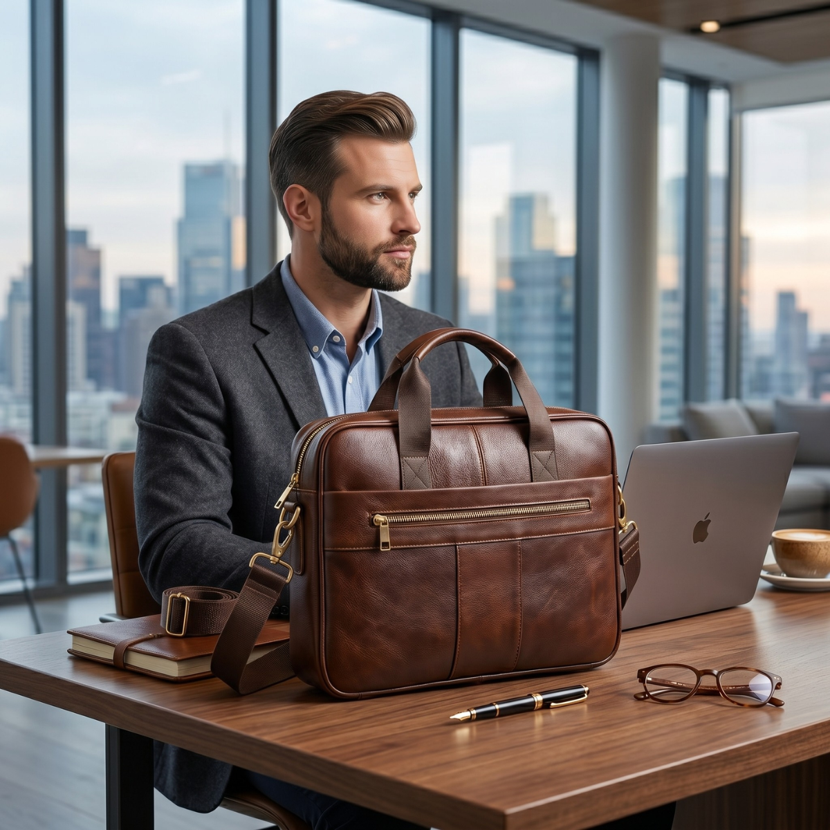 Men’s Genuine Leather Business Shoulder Bag