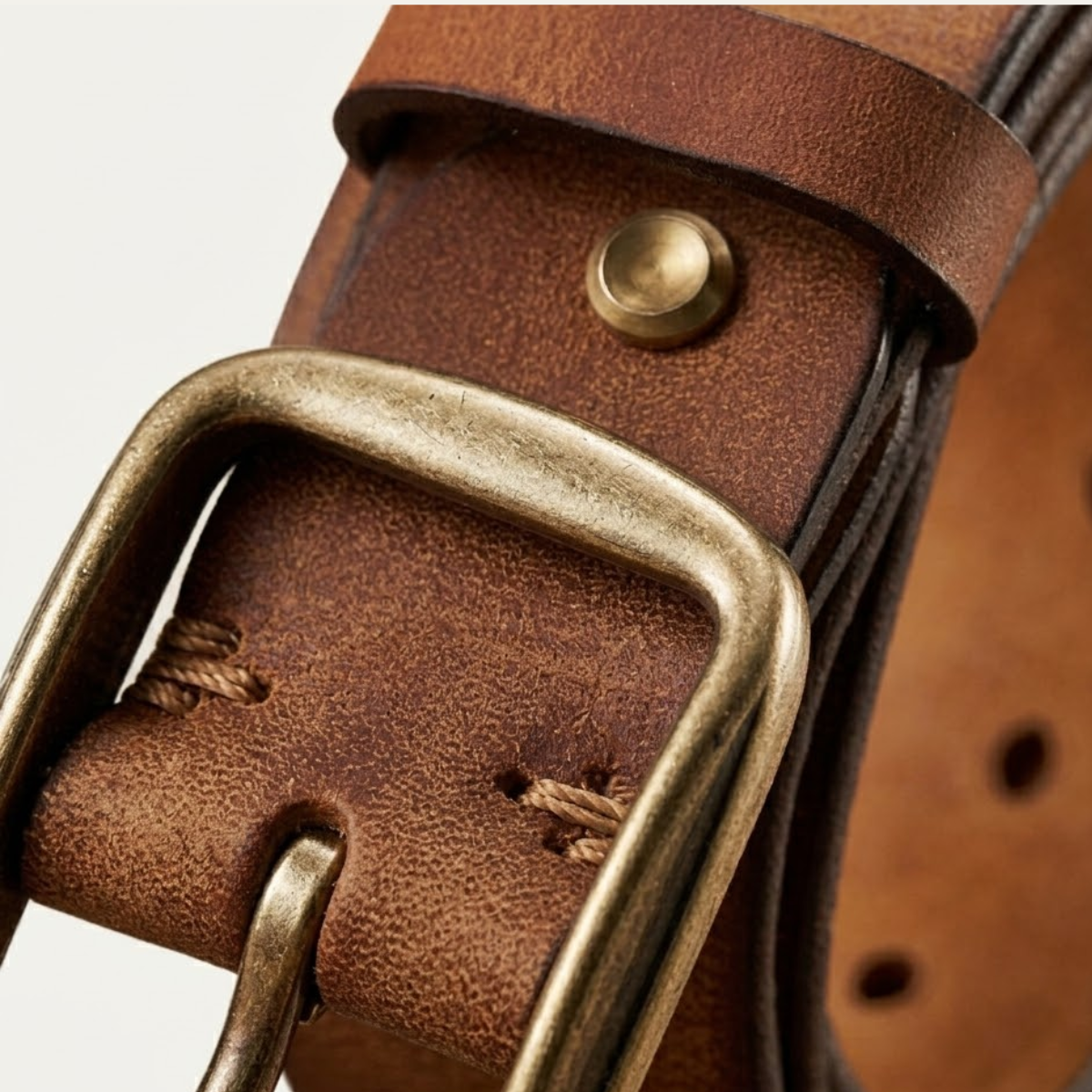 Men’s Thick Cowhide Leather Belt with Metal Pin Buckle