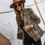 Women's Plaid Tweed Jacket with Gold Buttons