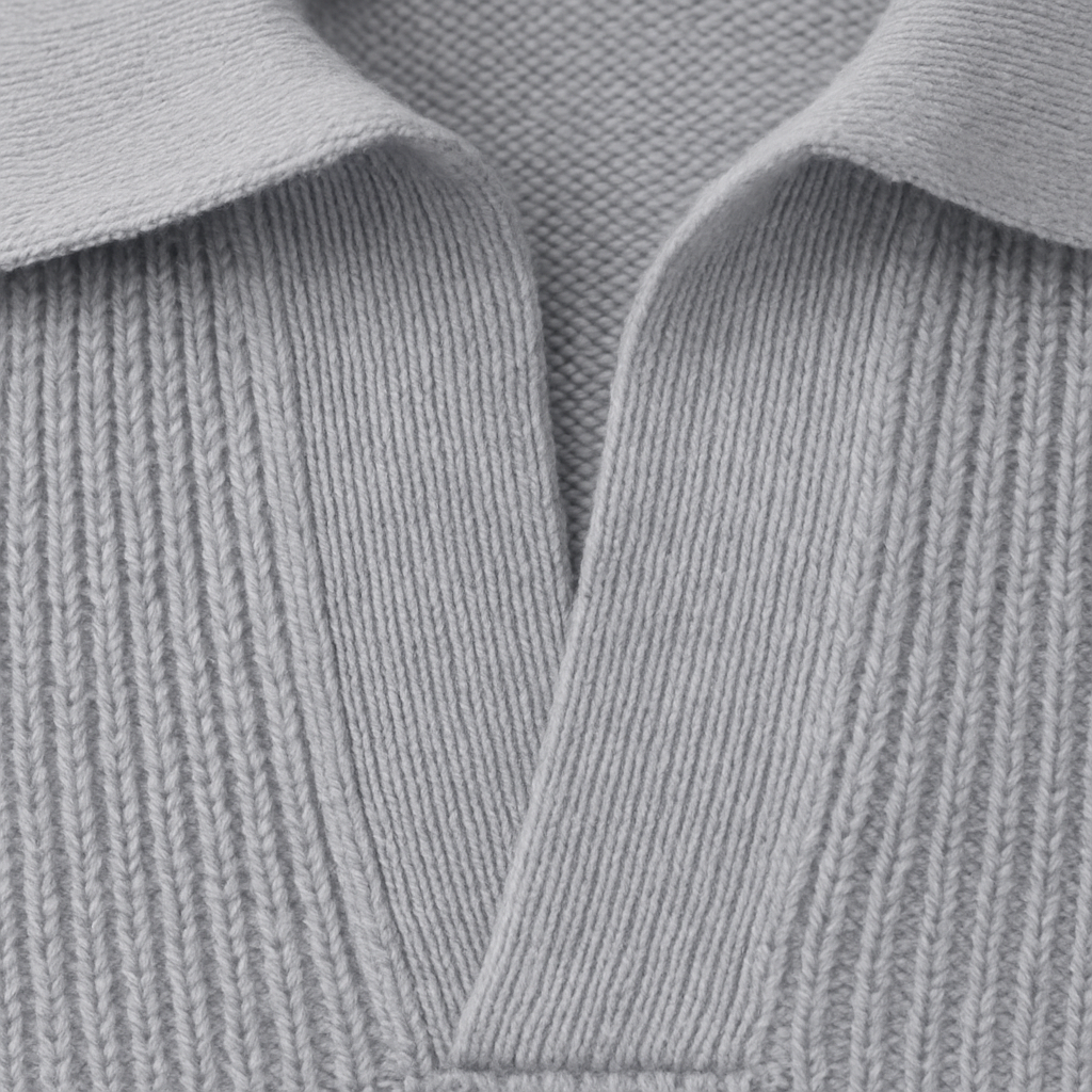 Knitted Long Sleeve Polo Jumper for Men - Open Collar