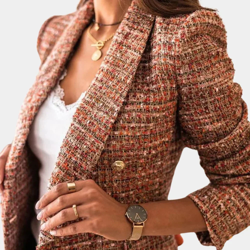 Women's Slim Fit Plaid Double Breasted Blazer