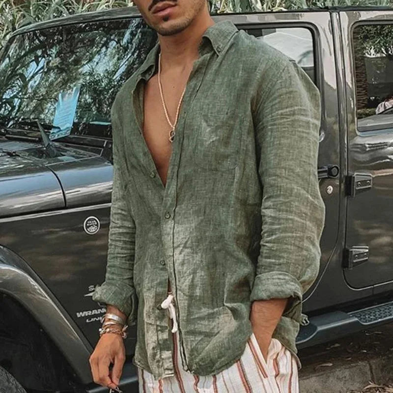 Men’s Casual Linen Shirt – Breathable Summer Button Up