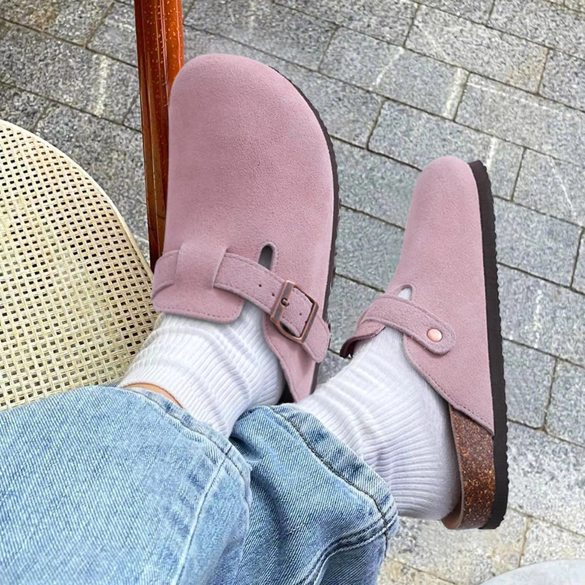The Glenmoor Men's Contoured Cork Buckle Clogs