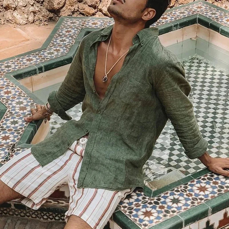 Men’s Casual Linen Shirt – Breathable Summer Button Up
