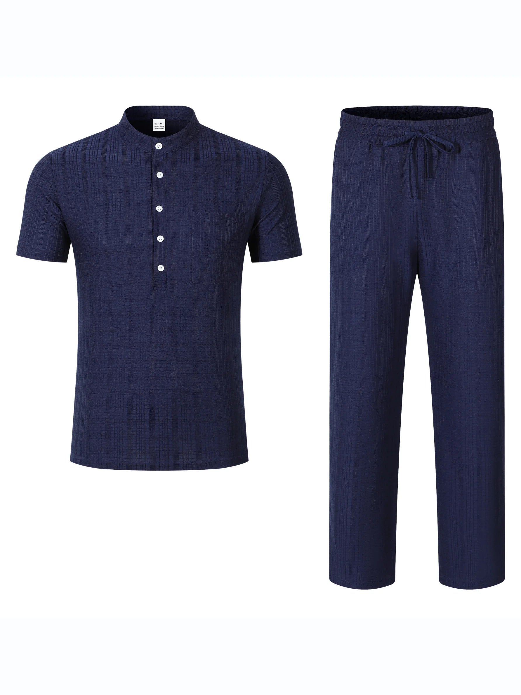Men’s Beach Outfit Set – Short Sleeve Top and Relaxed Trousers