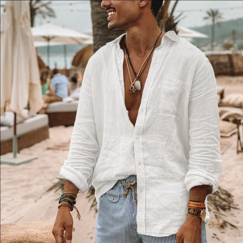 Men’s Casual Linen Shirt – Breathable Summer Button Up