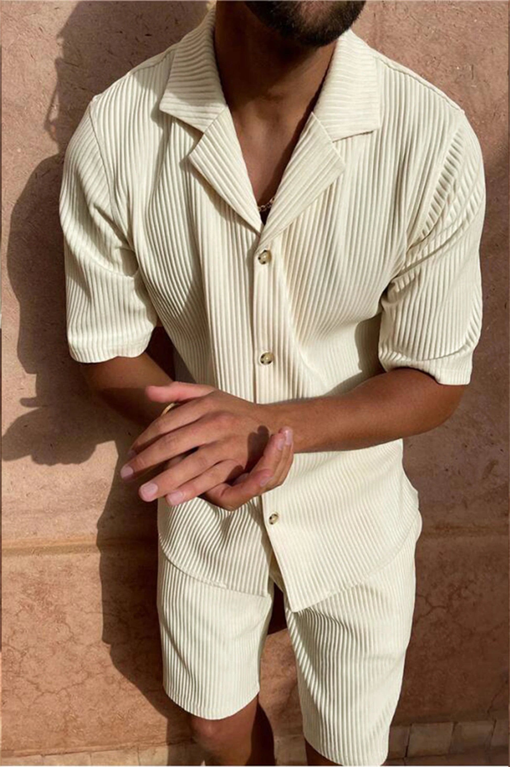 Men’s Two Piece Pleated Set – Short Sleeve Shirt & Shorts
