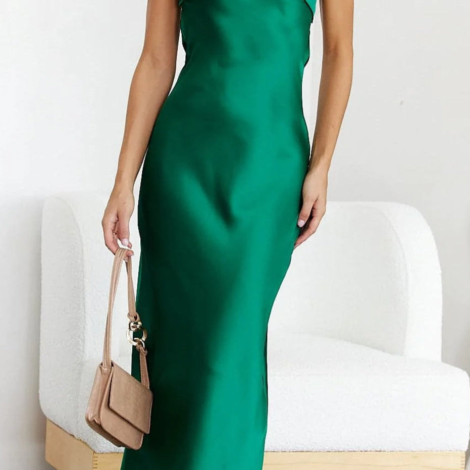 Women's Off Shoulder Satin Maxi Dress