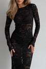 Women's Sheer Black Lace Maxi Dress