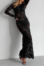 Women's Sheer Black Lace Maxi Dress