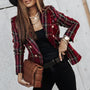 Women's Plaid Tweed Jacket with Gold Buttons