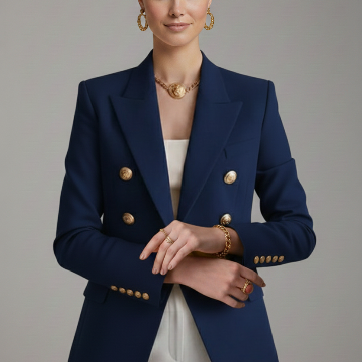 Women's Double Breasted Blazer with Gold Buttons