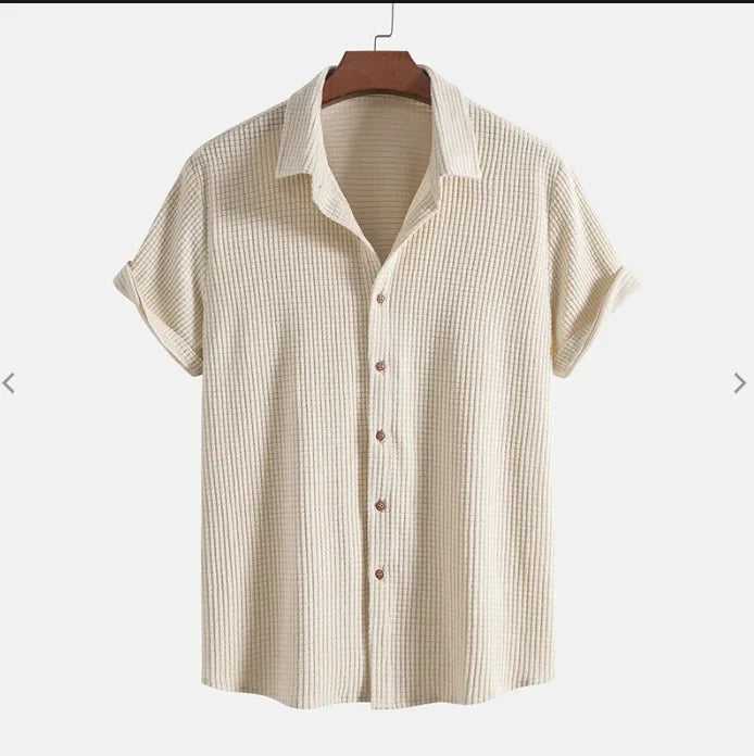 Men’s Waffle Shirt – Casual Short Sleeve Button Up Summer Top