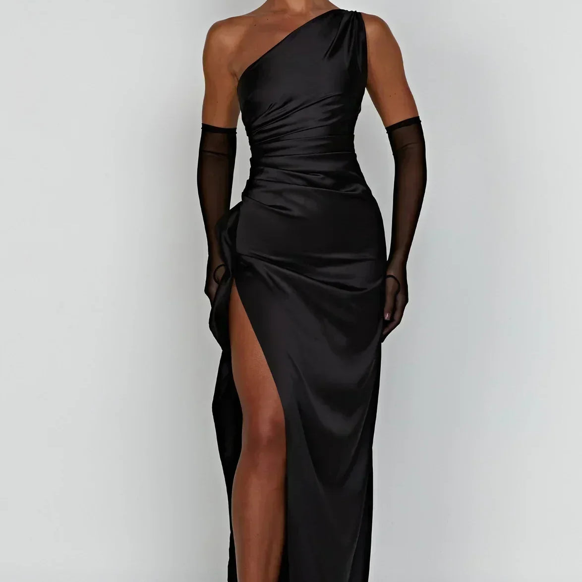 Women's One Shoulder Satin Evening Dress