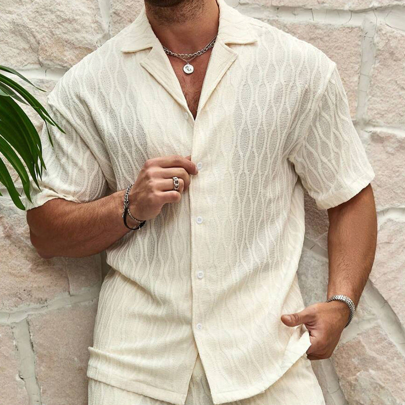 Men’s Textured Knit Co Ord – Button Shirt & Shorts