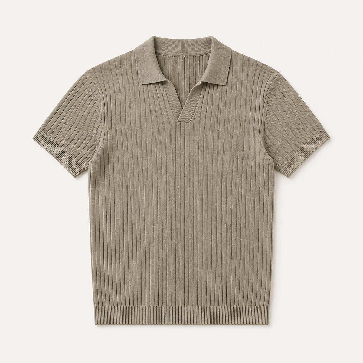 Men’s Ribbed Knitted Polo – Short Sleeve Slim Fit V Neck