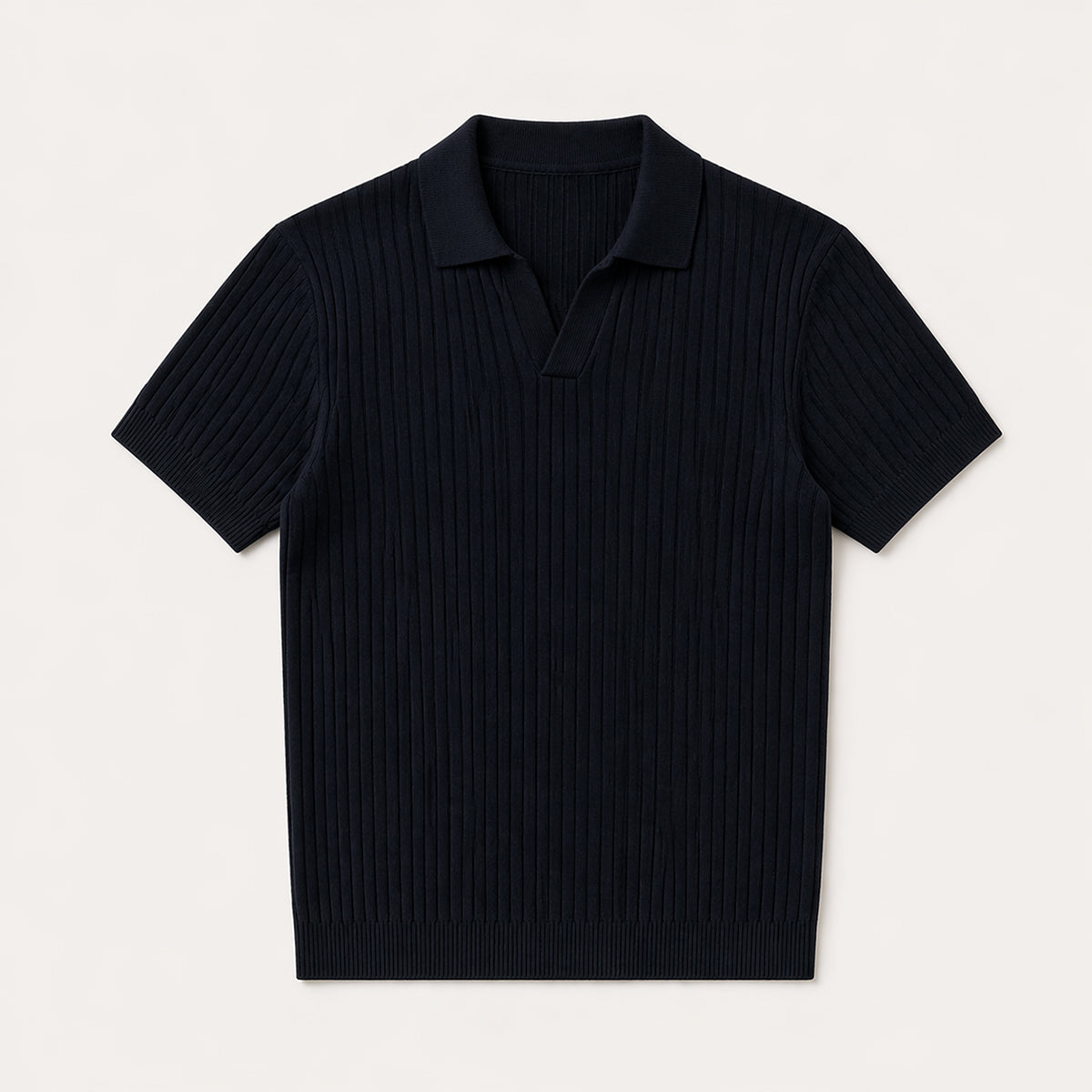 Men’s Ribbed Knitted Polo – Short Sleeve Slim Fit V Neck