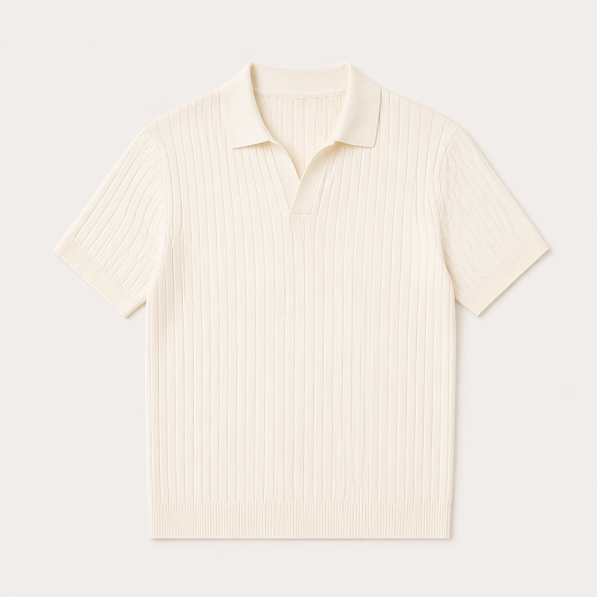 Men’s Ribbed Knitted Polo – Short Sleeve Slim Fit V Neck