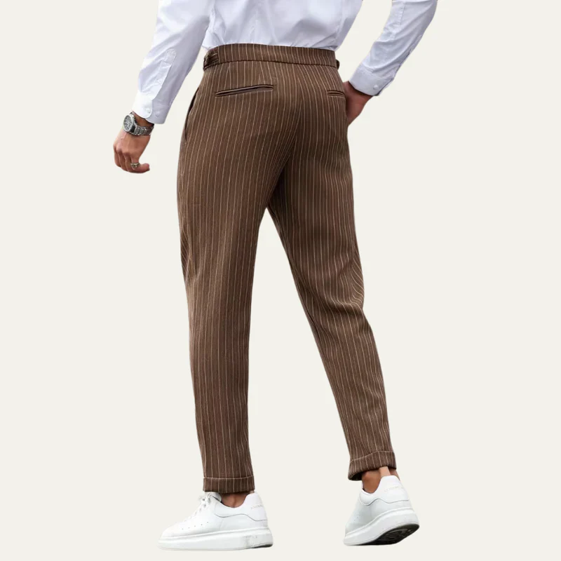 The Byron Bay Men’s Pinstripe Trousers Straight Leg Dress Trousers - Brown