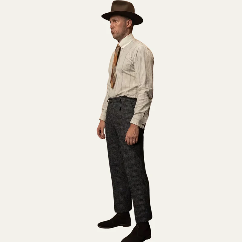 The Berrima Men’s Smart Casual Tweed Check Tailored Dress Trousers – Black