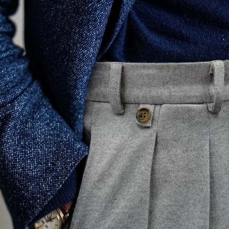 The Brighton Men’s Business High Waisted Pleated Dress Trousers – Grey