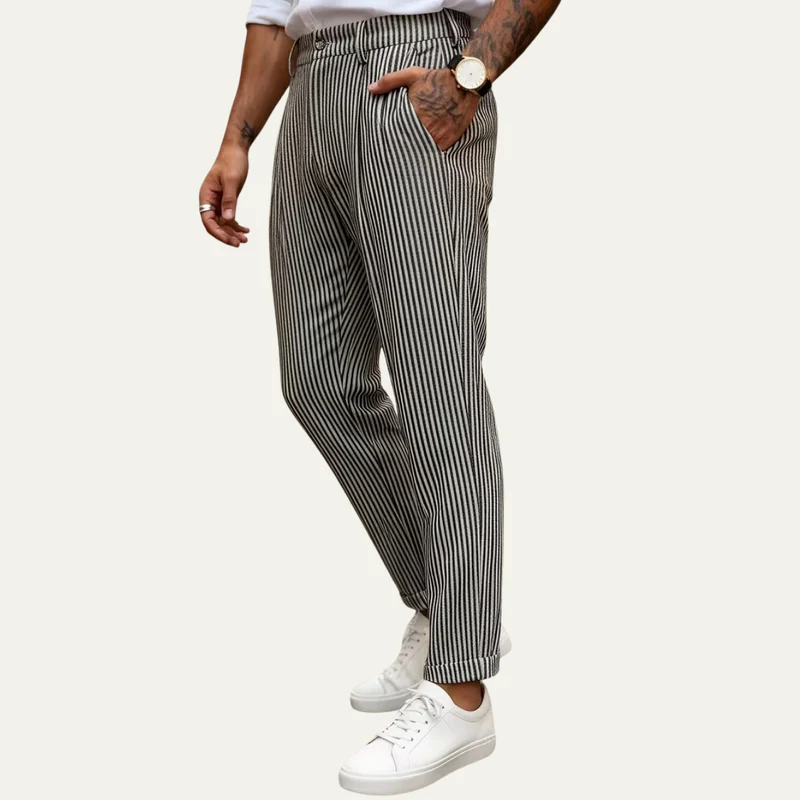 The Georgetown Men’s Striped Straight Leg Smart Casual Dress Trousers - Black