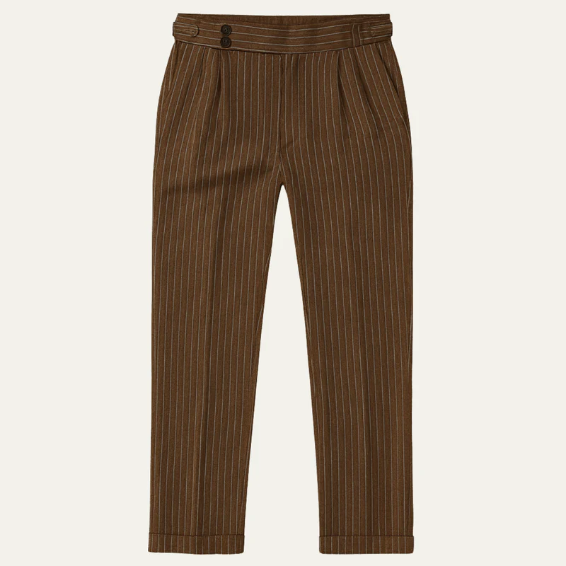 The Byron Bay Men’s Pinstripe Trousers Straight Leg Dress Trousers - Brown