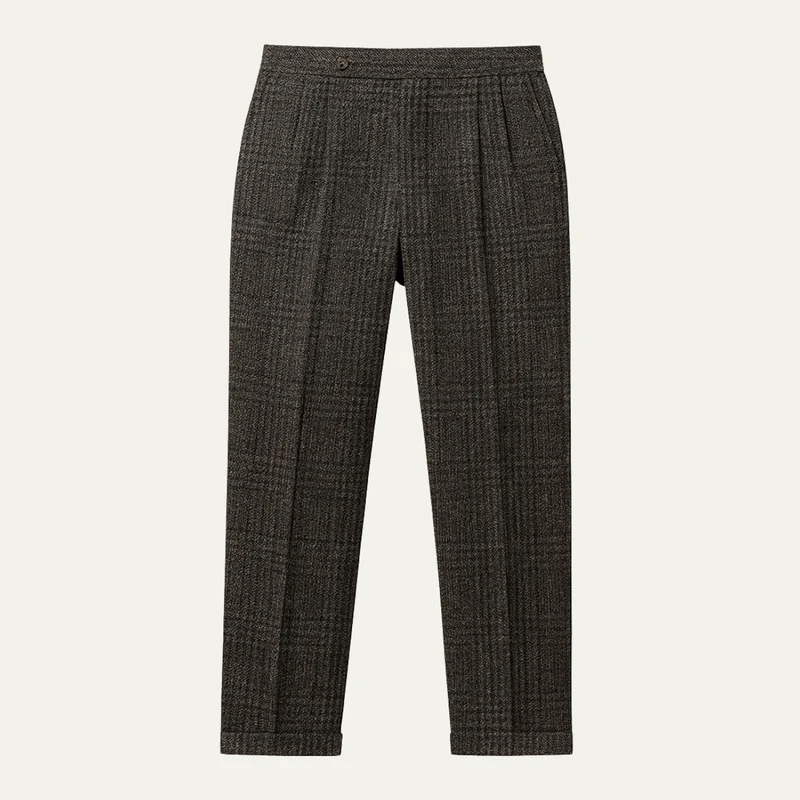 The Berrima Men’s Smart Casual Tweed Check Tailored Dress Trousers – Black