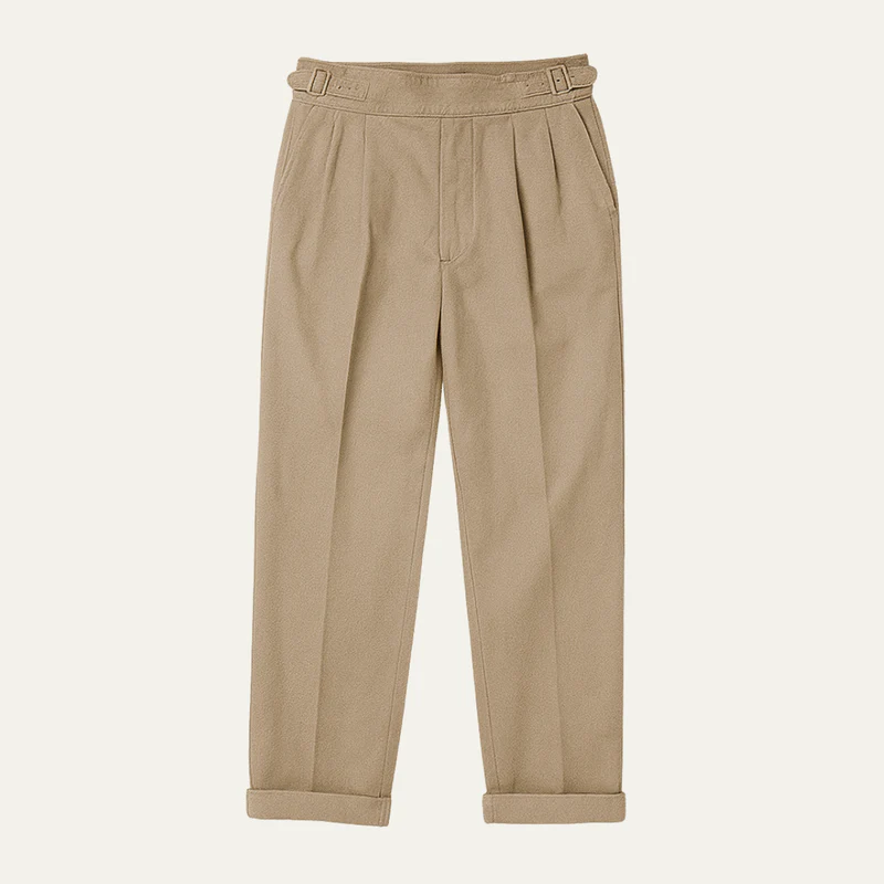 The Huskisson Men’s High Waisted Relaxed Straight Leg Dress Trousers – Khaki