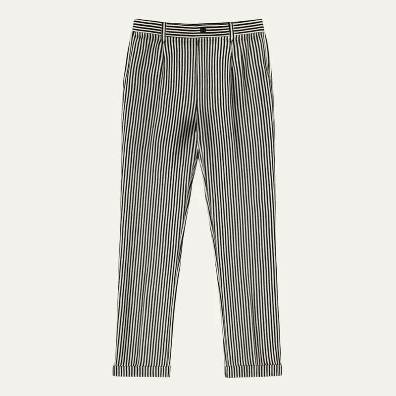 The Georgetown Men’s Striped Straight Leg Smart Casual Dress Trousers - Black