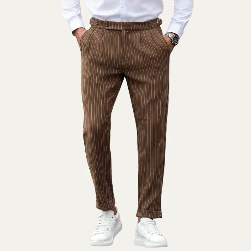 The Byron Bay Men’s Pinstripe Trousers Straight Leg Dress Trousers - Brown