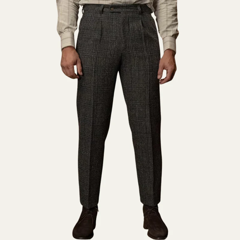 The Berrima Men’s Smart Casual Tweed Check Tailored Dress Trousers – Black