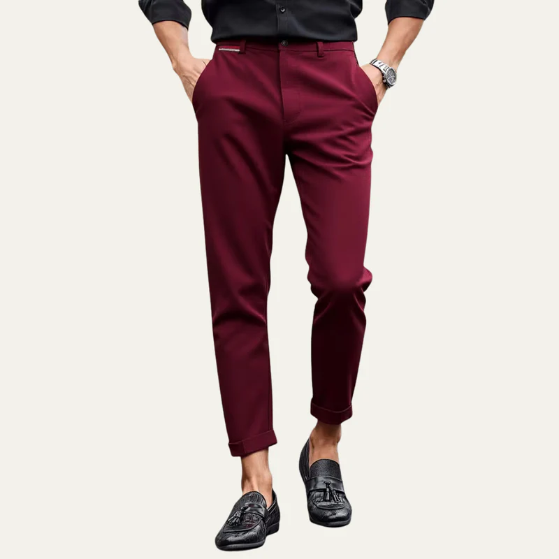 The Santa Monica Men’s Smart Casual Slim Fit Tailored Dress Trousers – Burgundy