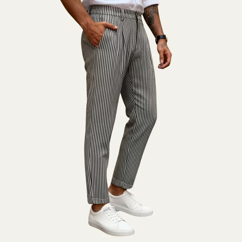 The Georgetown Men’s Striped Straight Leg Smart Casual Dress Trousers - Black