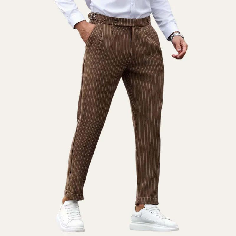 The Byron Bay Men’s Pinstripe Trousers Straight Leg Dress Trousers - Brown
