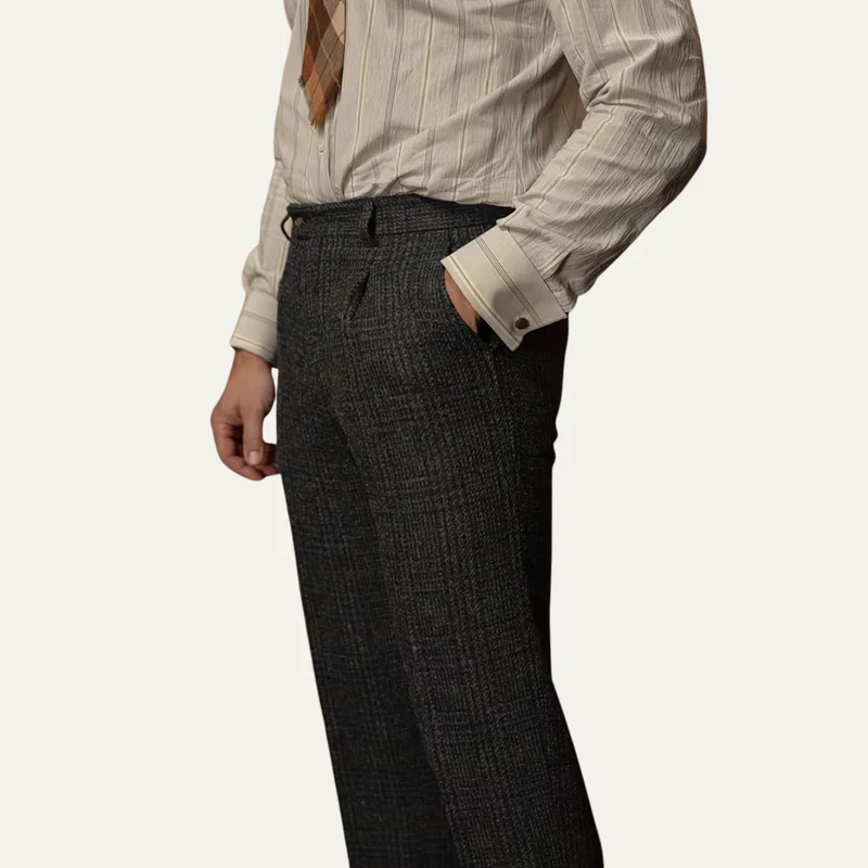 The Berrima Men’s Smart Casual Tweed Check Tailored Dress Trousers – Black